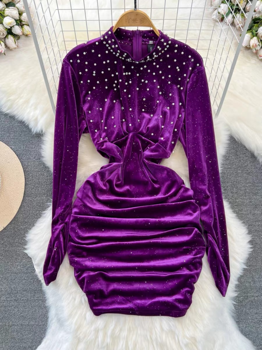 Special feeling beaded velvet dress CBC358 image