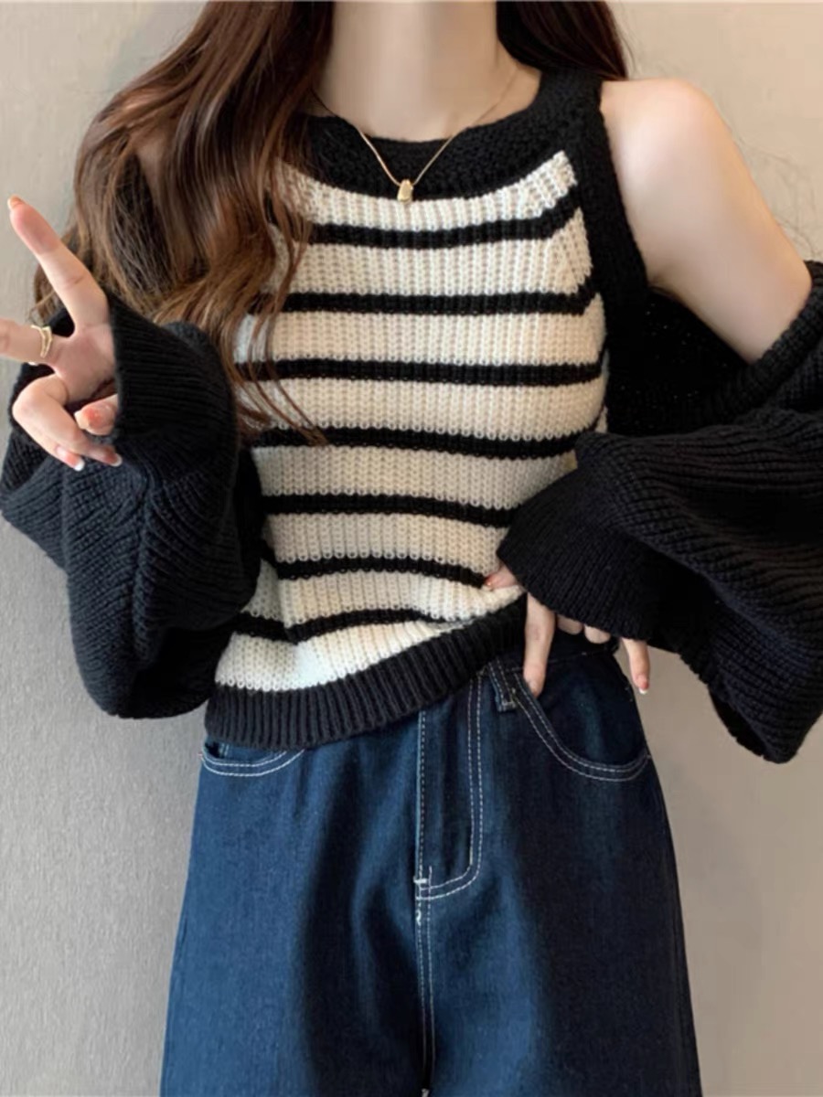 Soft life babe knit tank top & sweater shawl TZZ1314 image