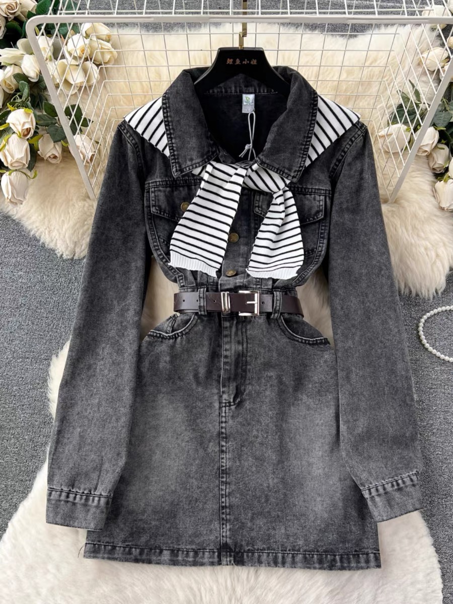 Legacy vibes denim dress , belt & shawl DD16