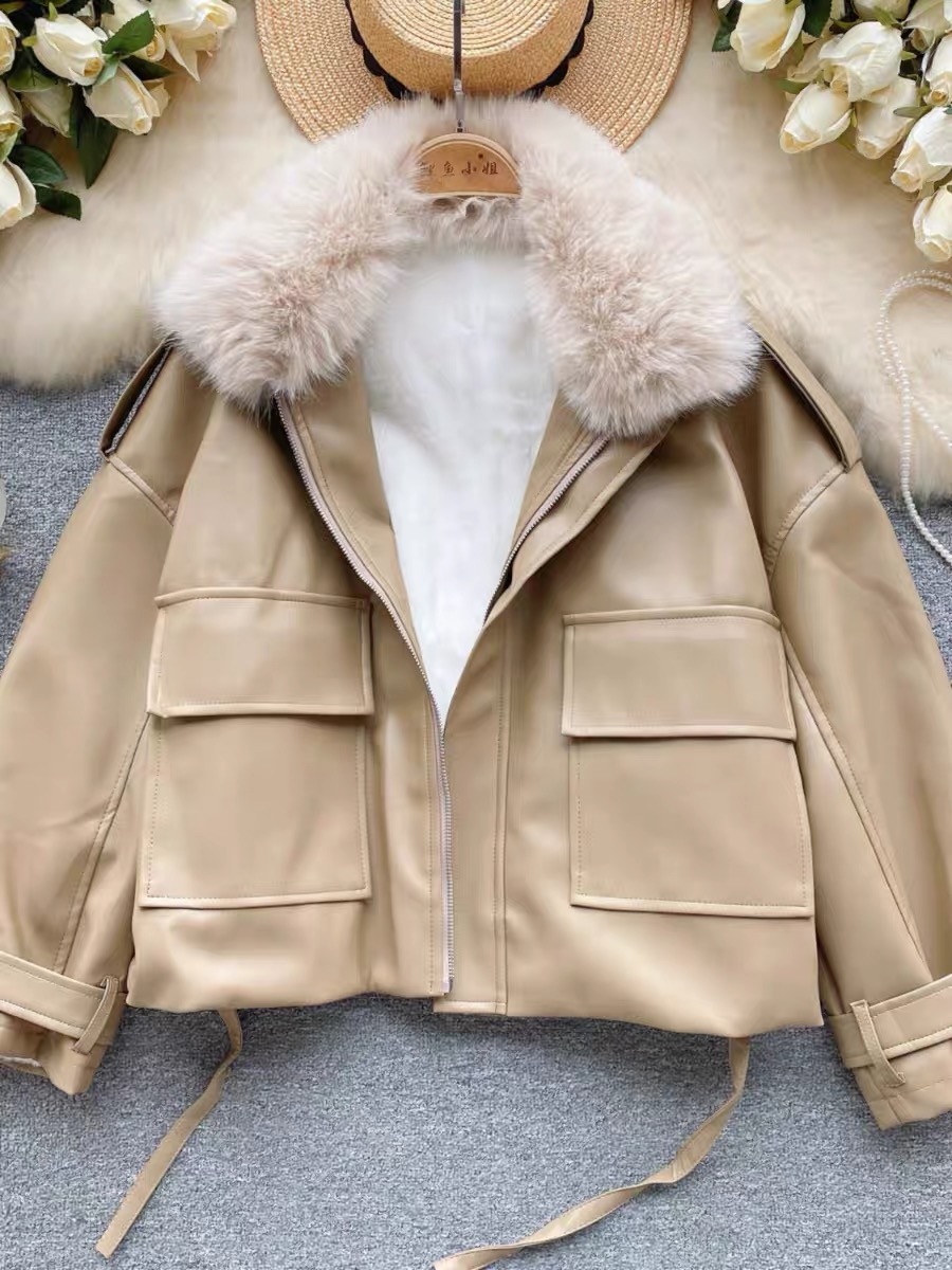 Oh Lala designer leather fur jacket LJ116 image