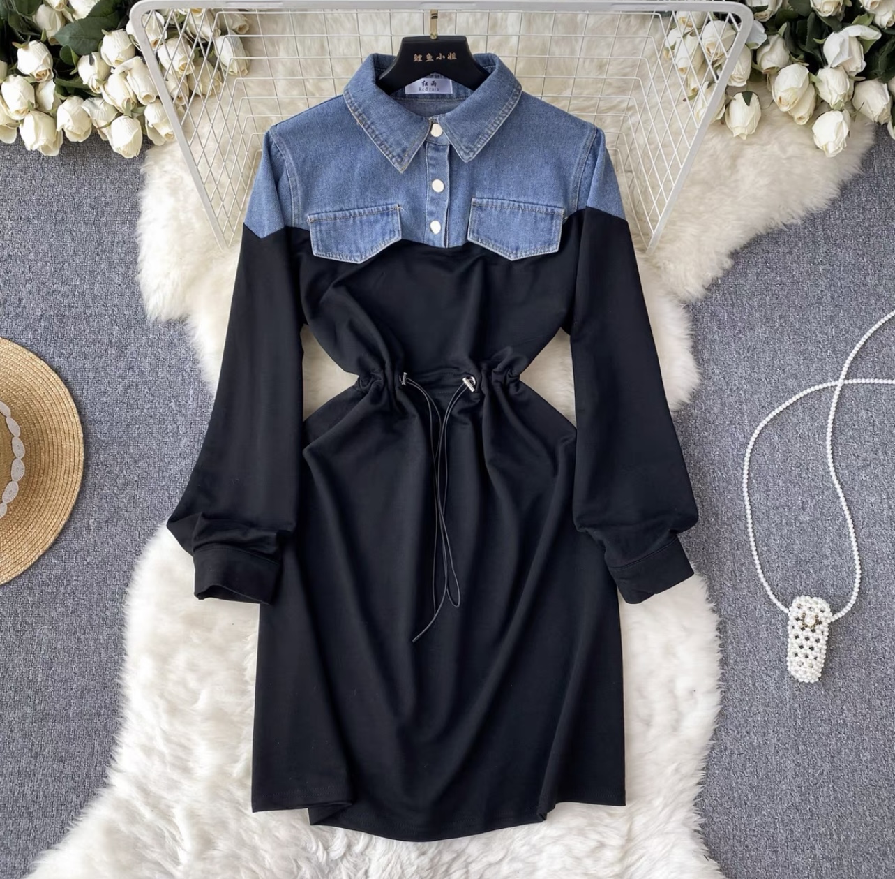 Meet me outside denim sweat dress DD17