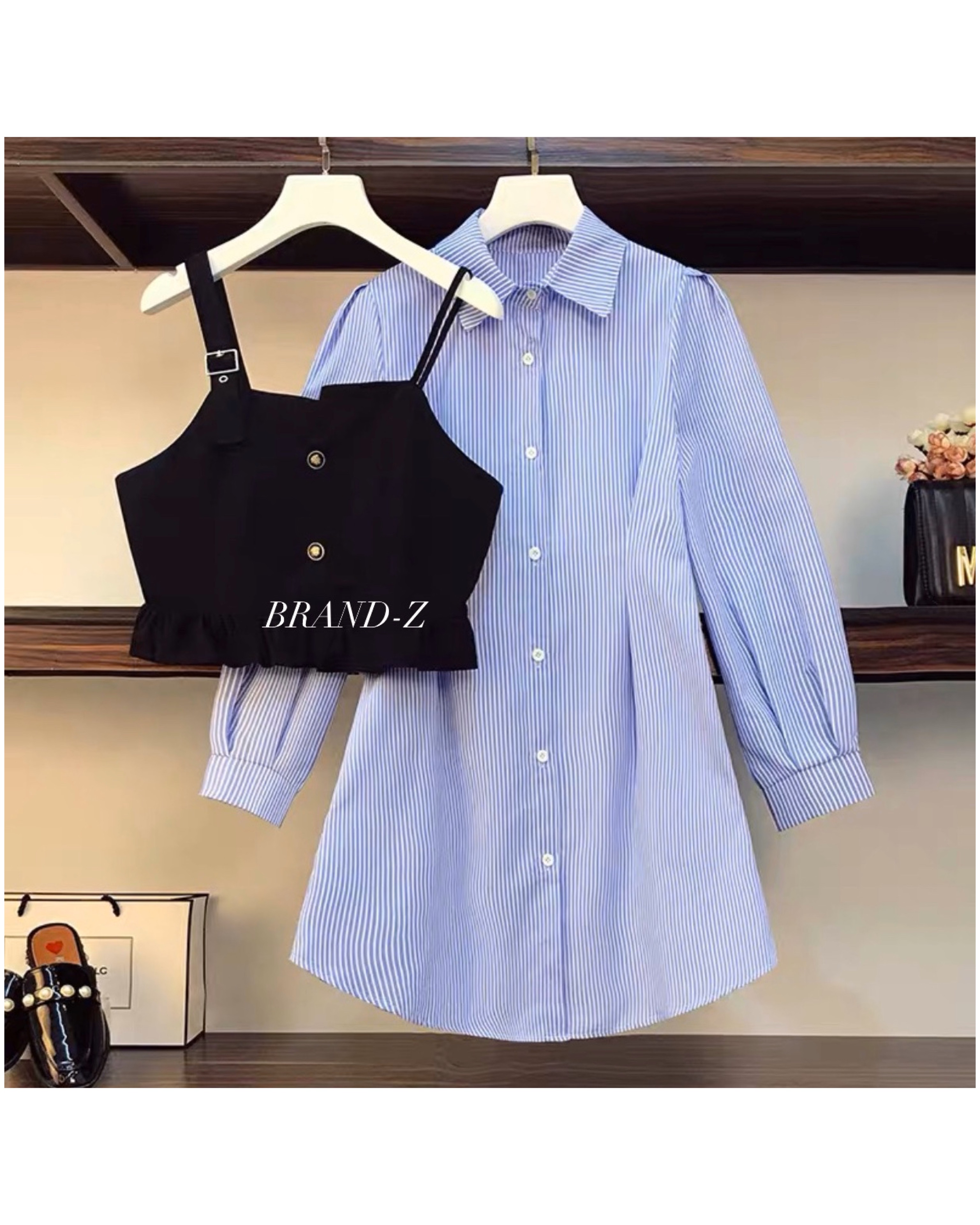 Military style waist coat & stripe shirt SDZZ103 image