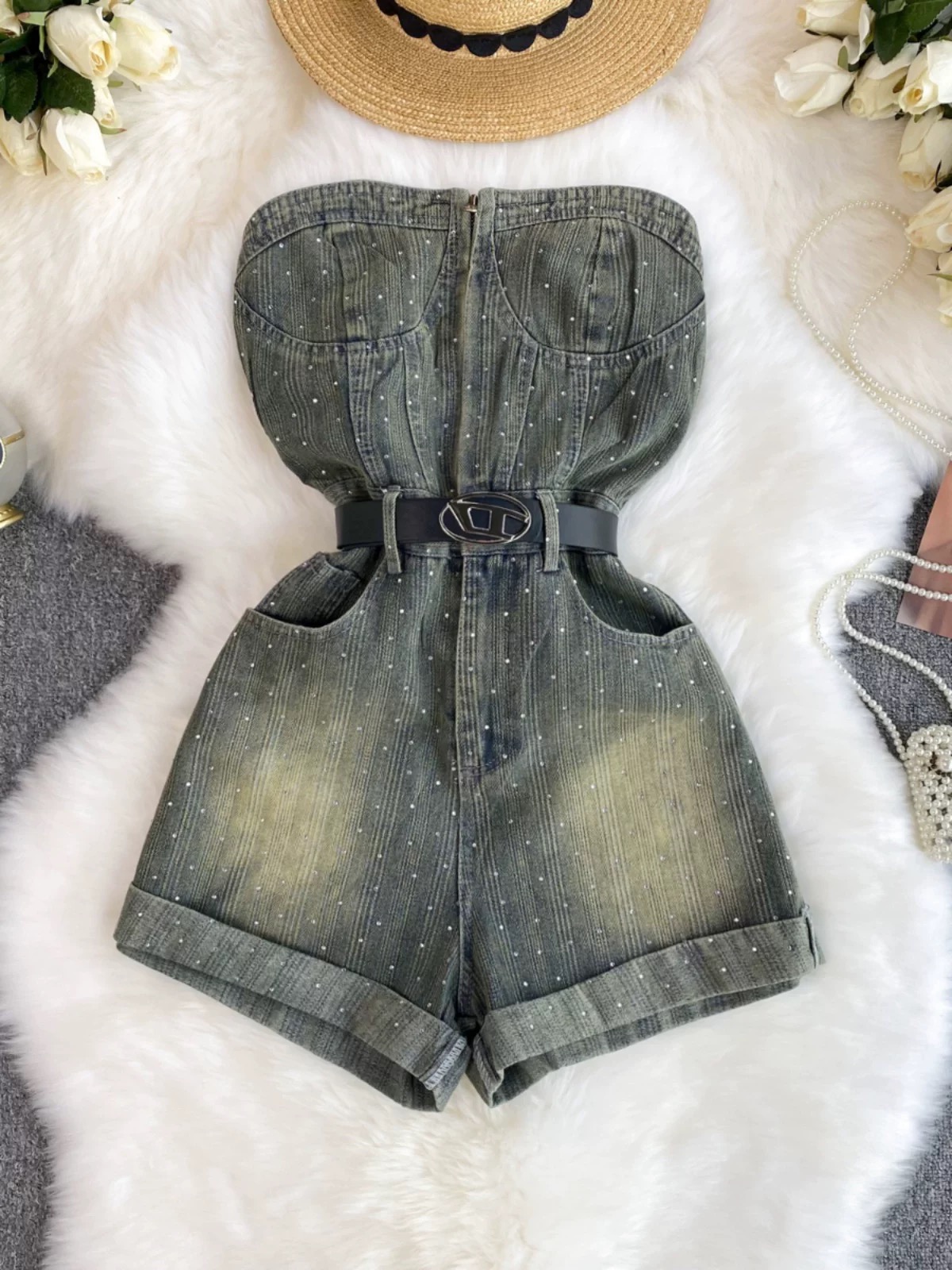 Cece denim jumpsuit & belt DJS106