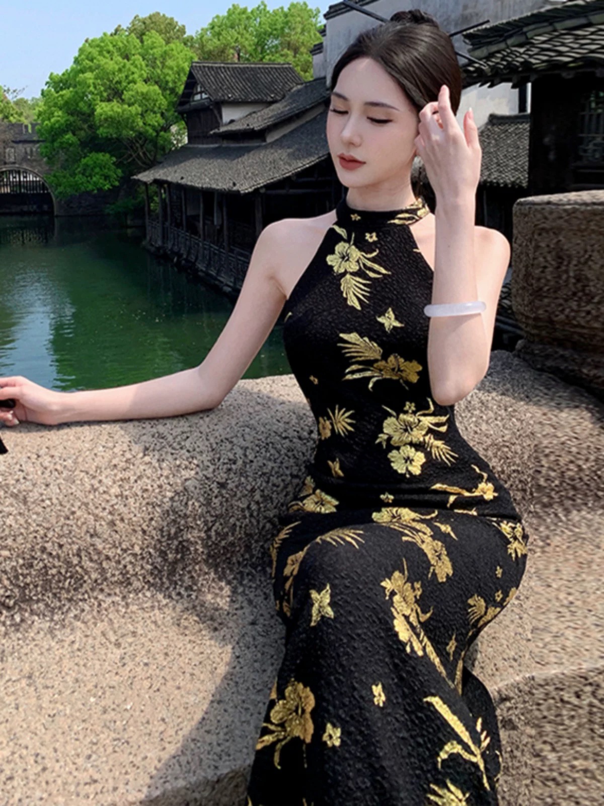 Verdant high rise qipao dress Q194