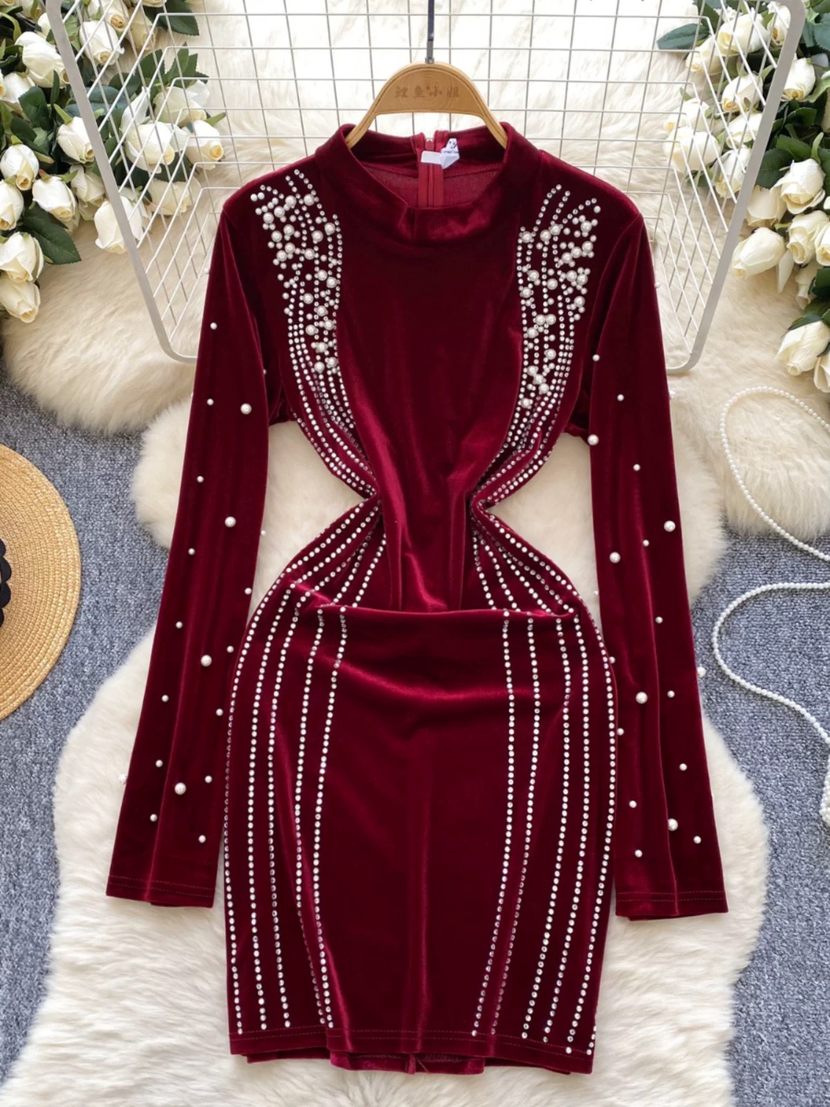 Turn to me beaded velvet dress FBC480