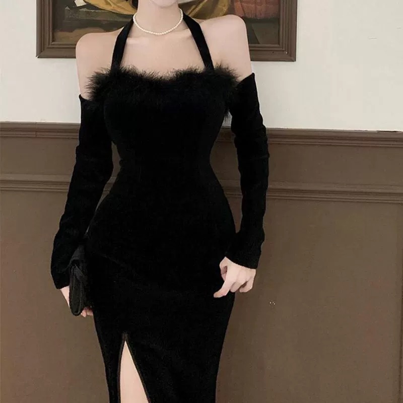 Where is she going fur velvet dress CBC363 image