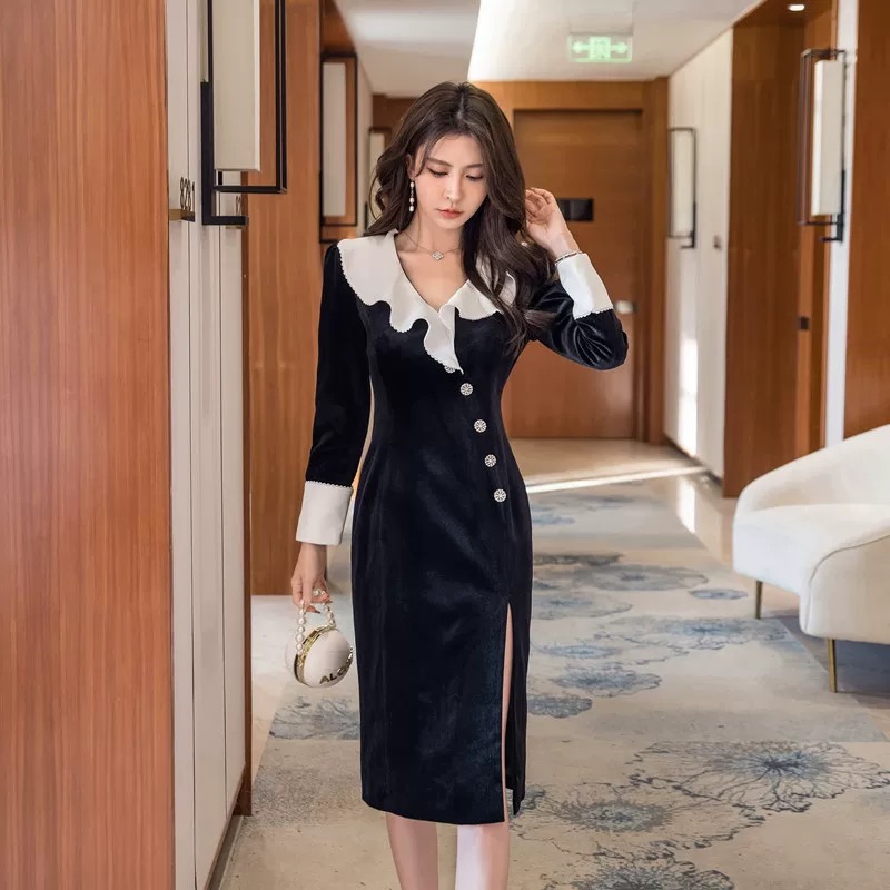 Take my advice velvet drape dress FBC102