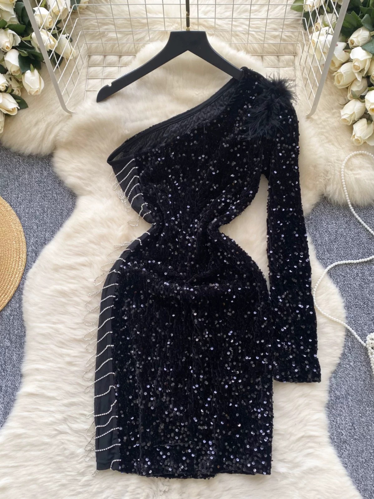 Over the loop disco party sequin dress EBC251 images