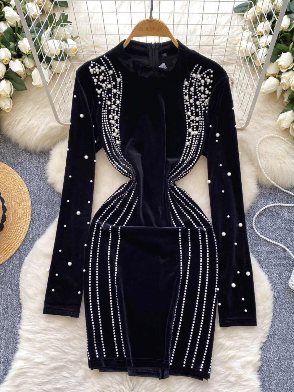 Turn to me beaded velvet dress FBC480 image