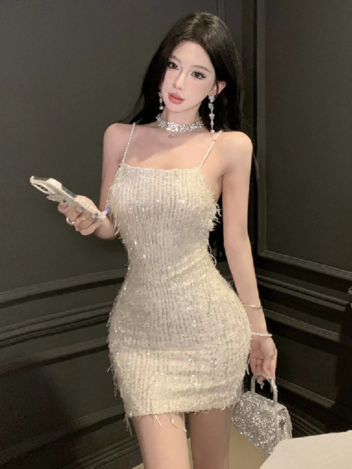 Flower fields sequin frayed dress FBC444 image