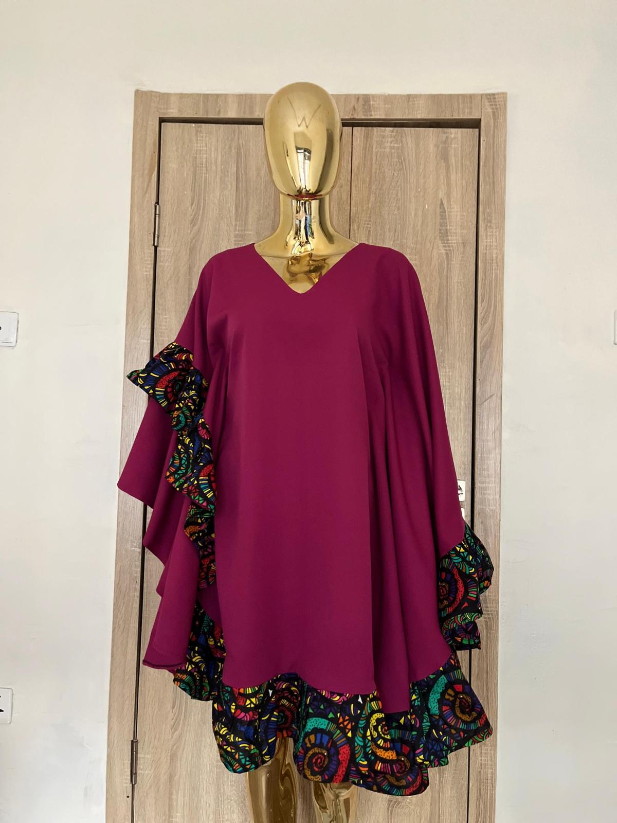 Short V neck Ankara kimono free dress image