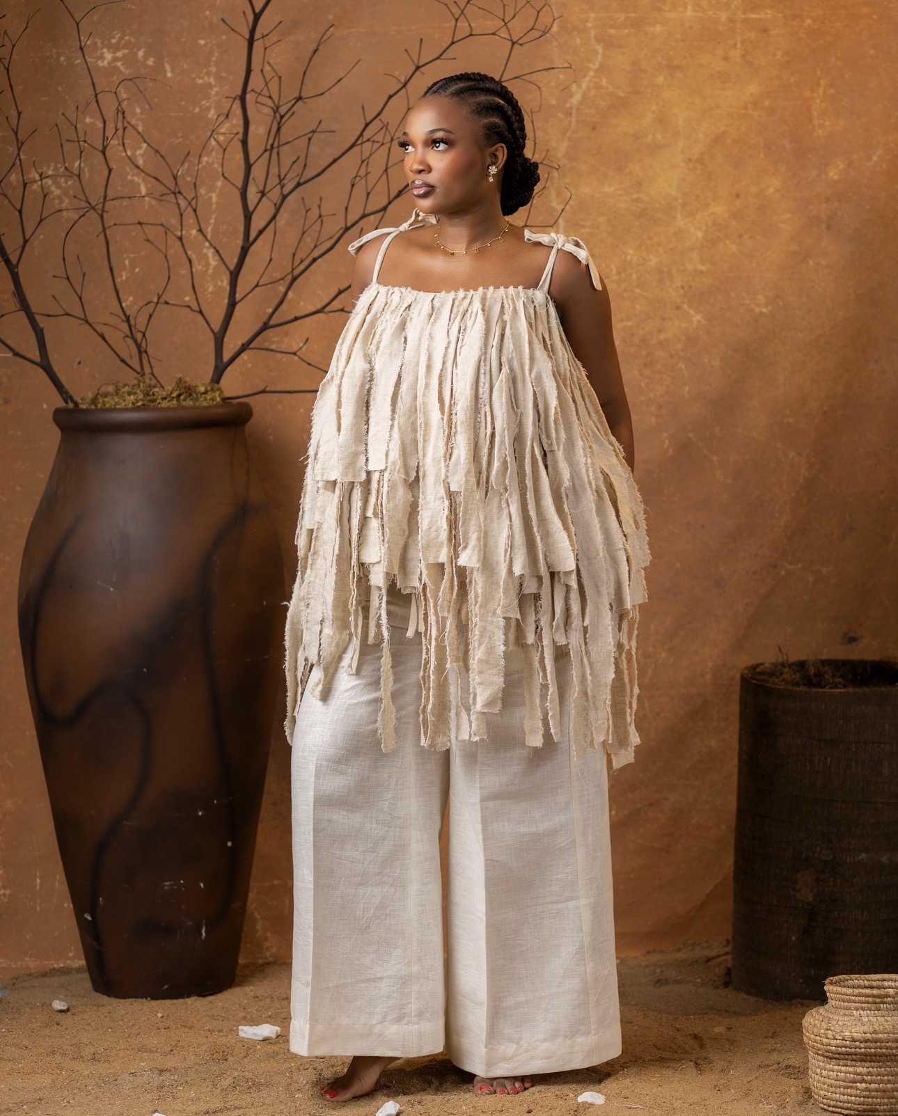 AMARÀ TASSEL TOP & LINEN TROUSERS SET